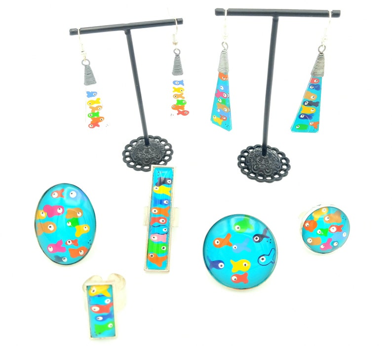 Hand-painted glass collection earrings rings