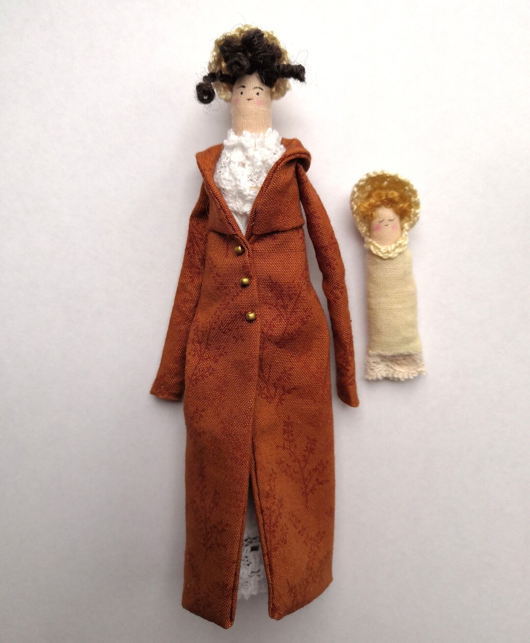 Regency Raggie Miniature Cloth Doll, Lady Figure With Baby