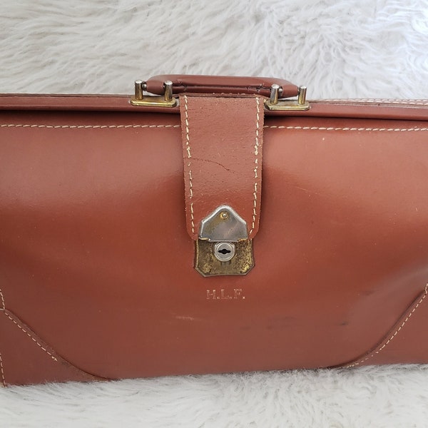 Vintage Leather Briefcase 1950s Business Academic Attache Case