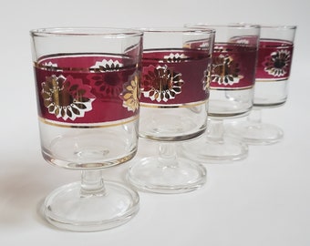 Luminarc Cranberry & Gold Cavalier Apertif Glasses Set of 4 France