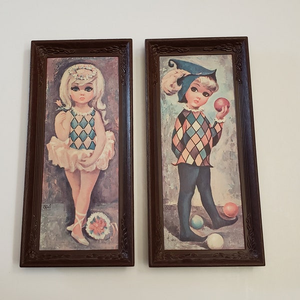 Mid Century Goji Harlequin Girl Boy Estampados enmarcados