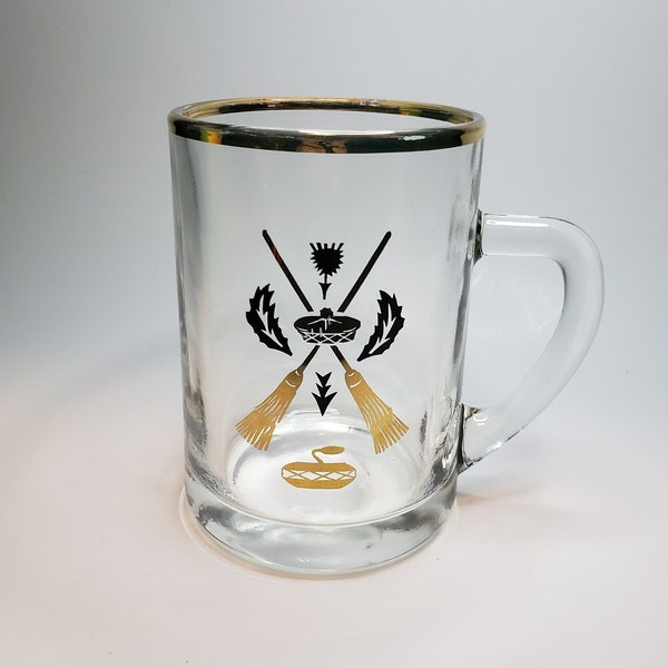 Vintage Glass Curling Beer Stein Mug Black and Gold