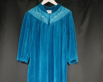 Vintage Velour Half Zip Deep Teal Housecoat Loungewear Golden Girls