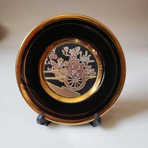 The Art of Chokin Decorative Plate Flower Cart 24 kt Gold