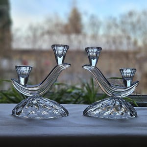 Vintage Anna Hutte German Crystal Double Candle Holders Set of 2