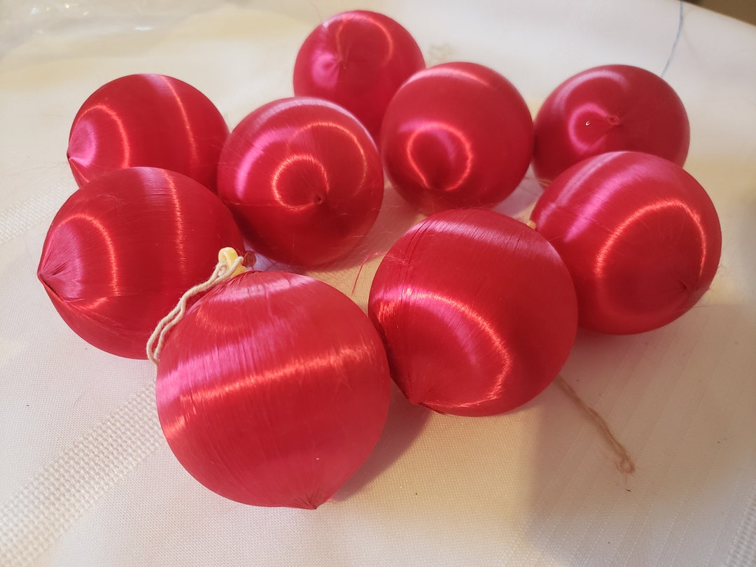 Vintage Satin Thread Red Christmas Balls Lot of 9 Etsy