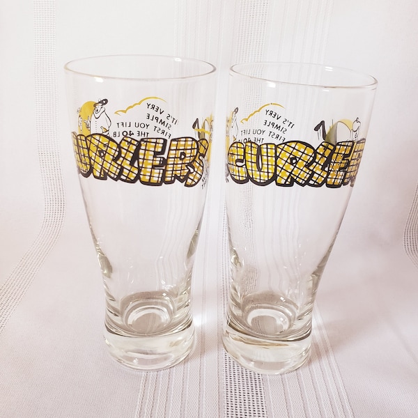 Vintage Curling Novelty Beer Glasses Pilsner Style set of 2