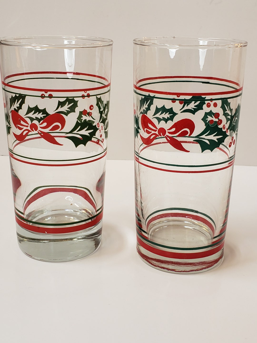 Vintage Christmas Drinking Glasses Holly and Bow Set of 2 Etsy
