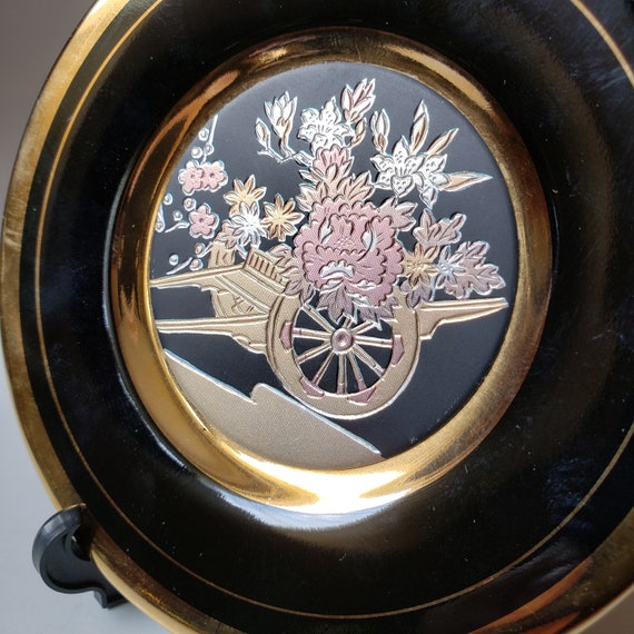 The Art of Chokin Decorative Plate Flower Cart 24 Kt Gold - Etsy