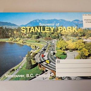 Carnet de cartes postales souvenir du parc Stanley, Vancouver, Canada des années 1970, dépliant les cartes photo