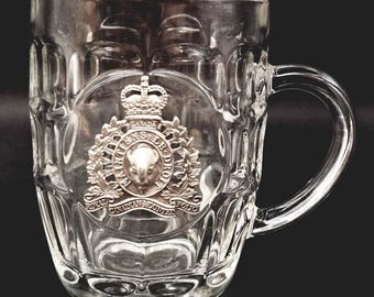 Vintage Glass RCMP Beer Mug Stein Pewter Crest