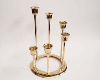 Vintage Lacquered Brass Round Candelabra Candle Holder
