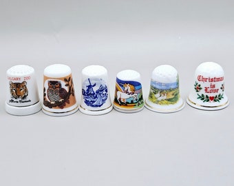 Vintage Porcelain Thimbles Lot of 6 Assorted