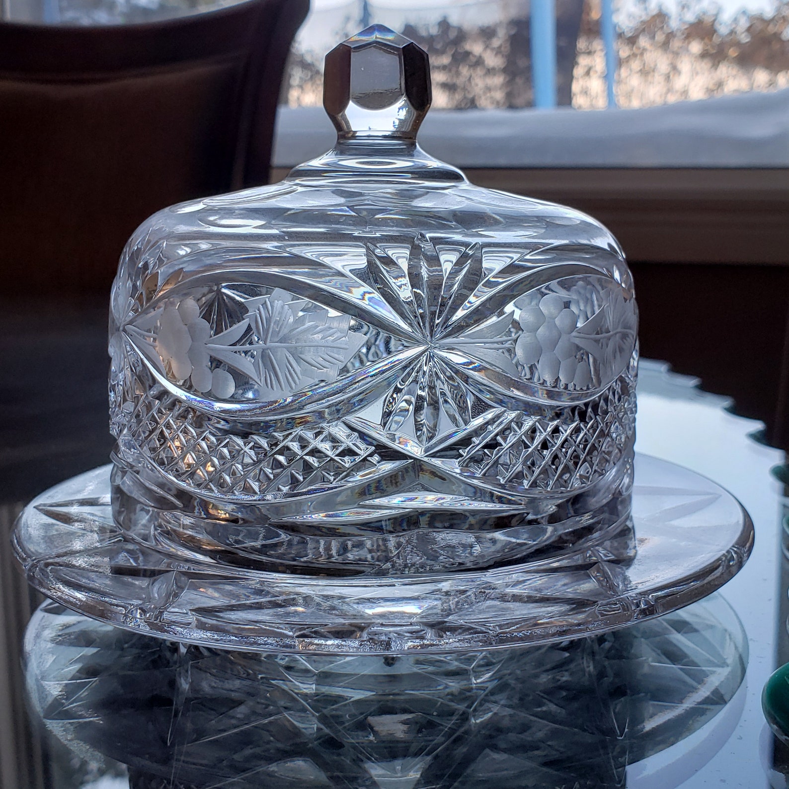 Lead Crystal Covered Butter Dish Grape Pattern Diamond Cut Etsy