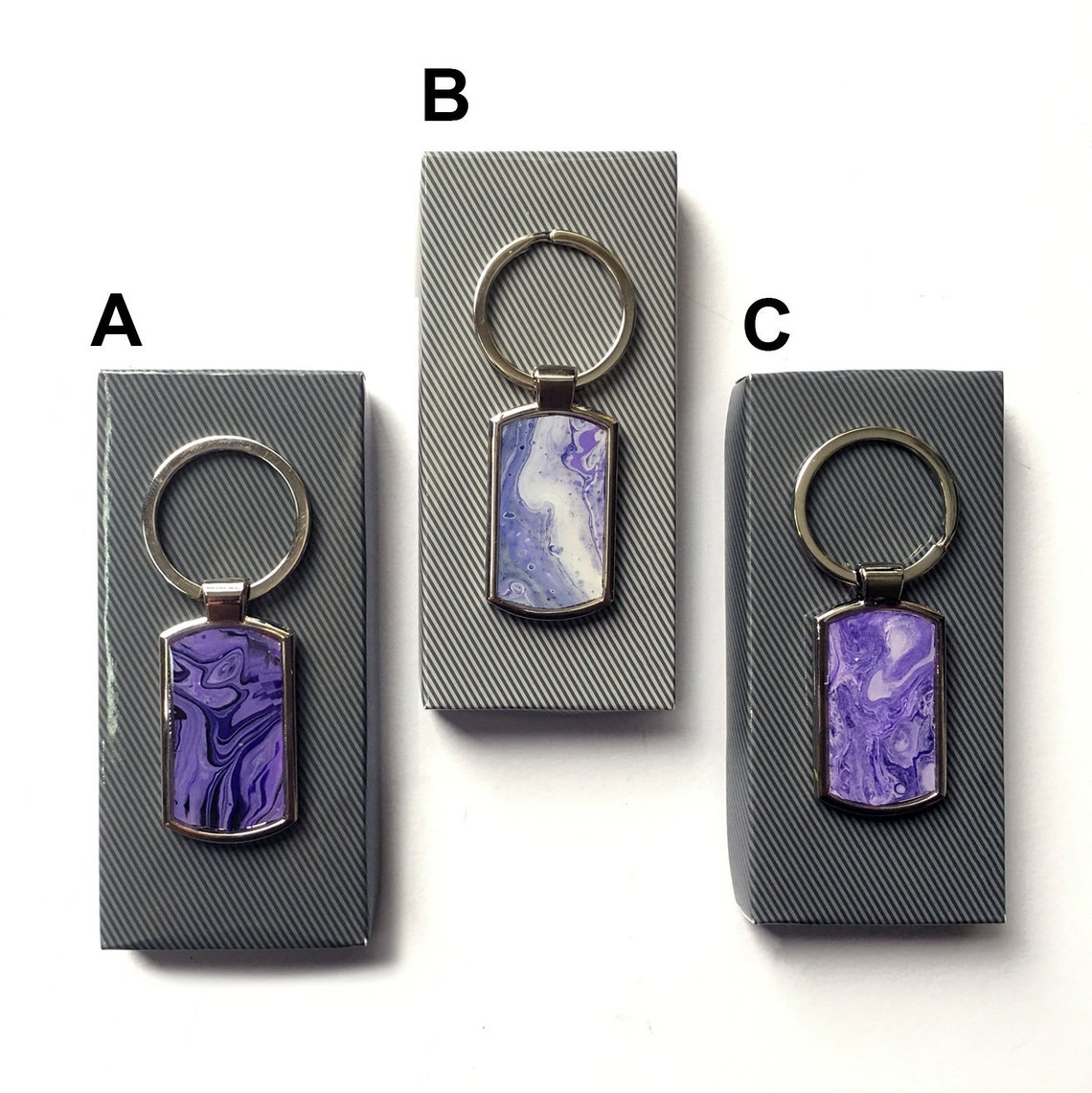 Purple Keyring, Keychain, in Chrome, Unique, Original, Artwork by