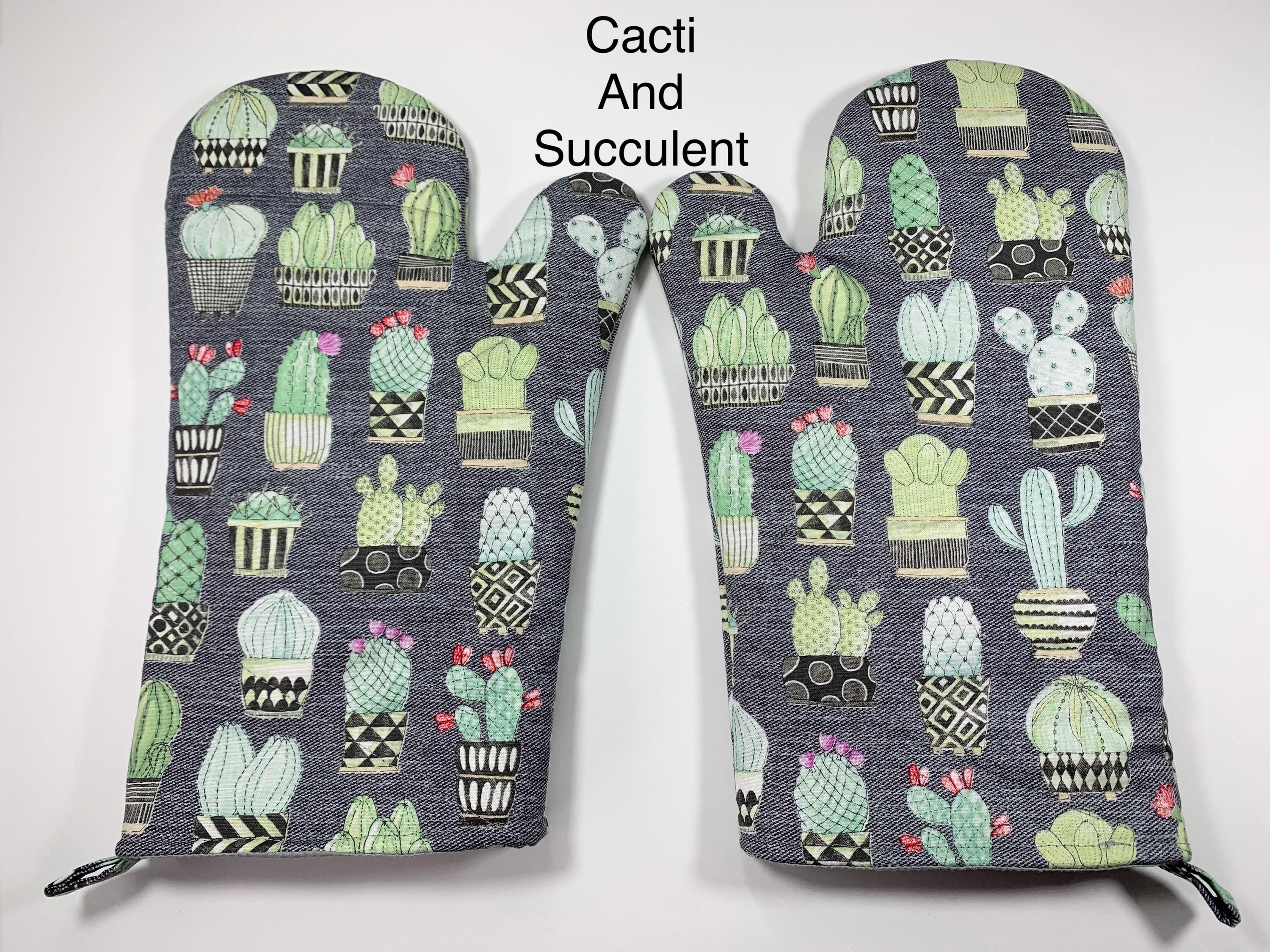 Cactus Flower Blue Oven Mitt Set