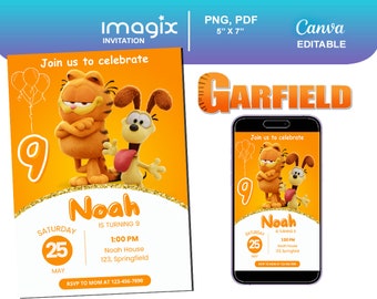 Uitnodiging Garfield filmcanvas bewerkbare sjabloon