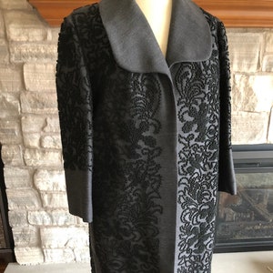 Vintage French Designer Gray Coat Vintage Embellished Overcoat from France Valentine Maton Designer French Coat Long French Coat