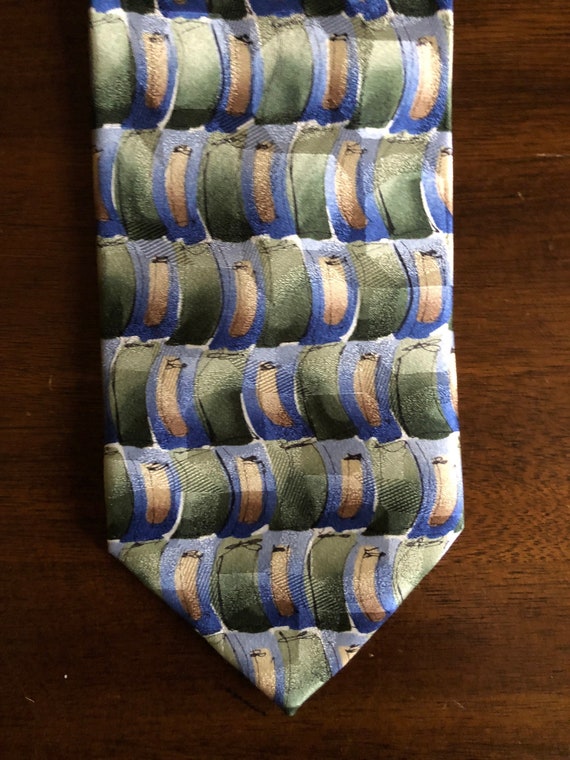 Jerry Garcia Blue Green Beige Silk Tie Extra Long… - image 1