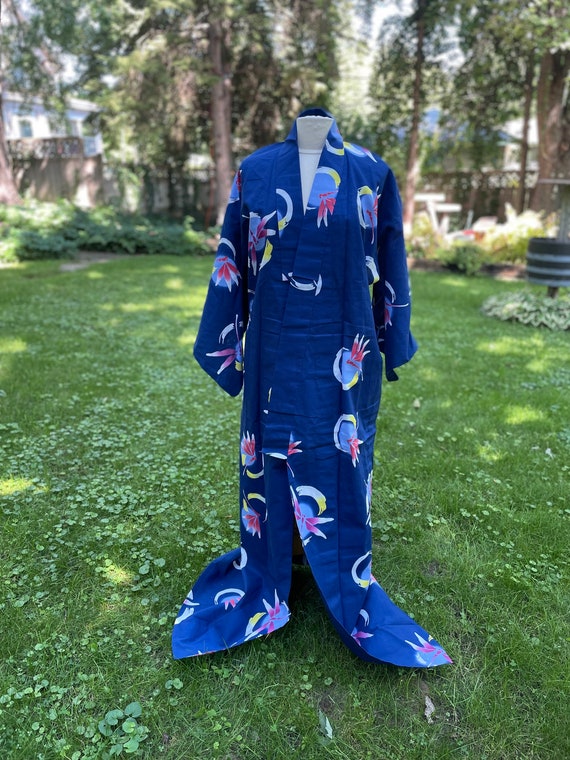 Blue 100% Cotton Japanese Kimono Robe Wide Sleeve… - image 3