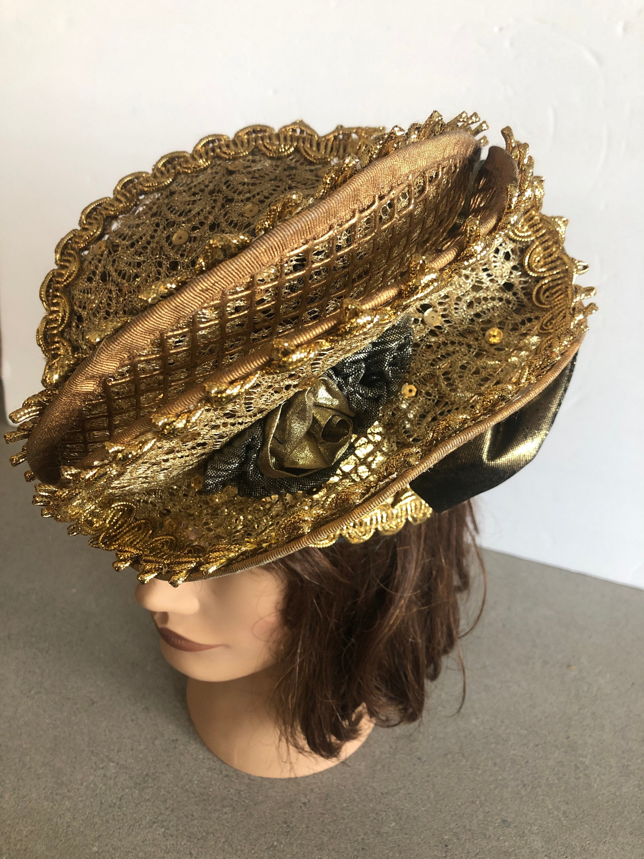 Whittall & Shon Gold Metallic Hat Dramatic Gold Pillbox with Etsy