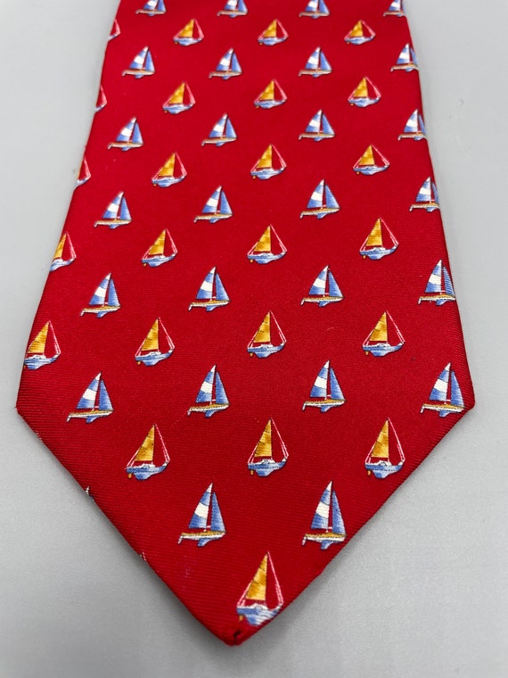 Red Silk Sailboat Tie Vintage Blue Yellow Sail Boa