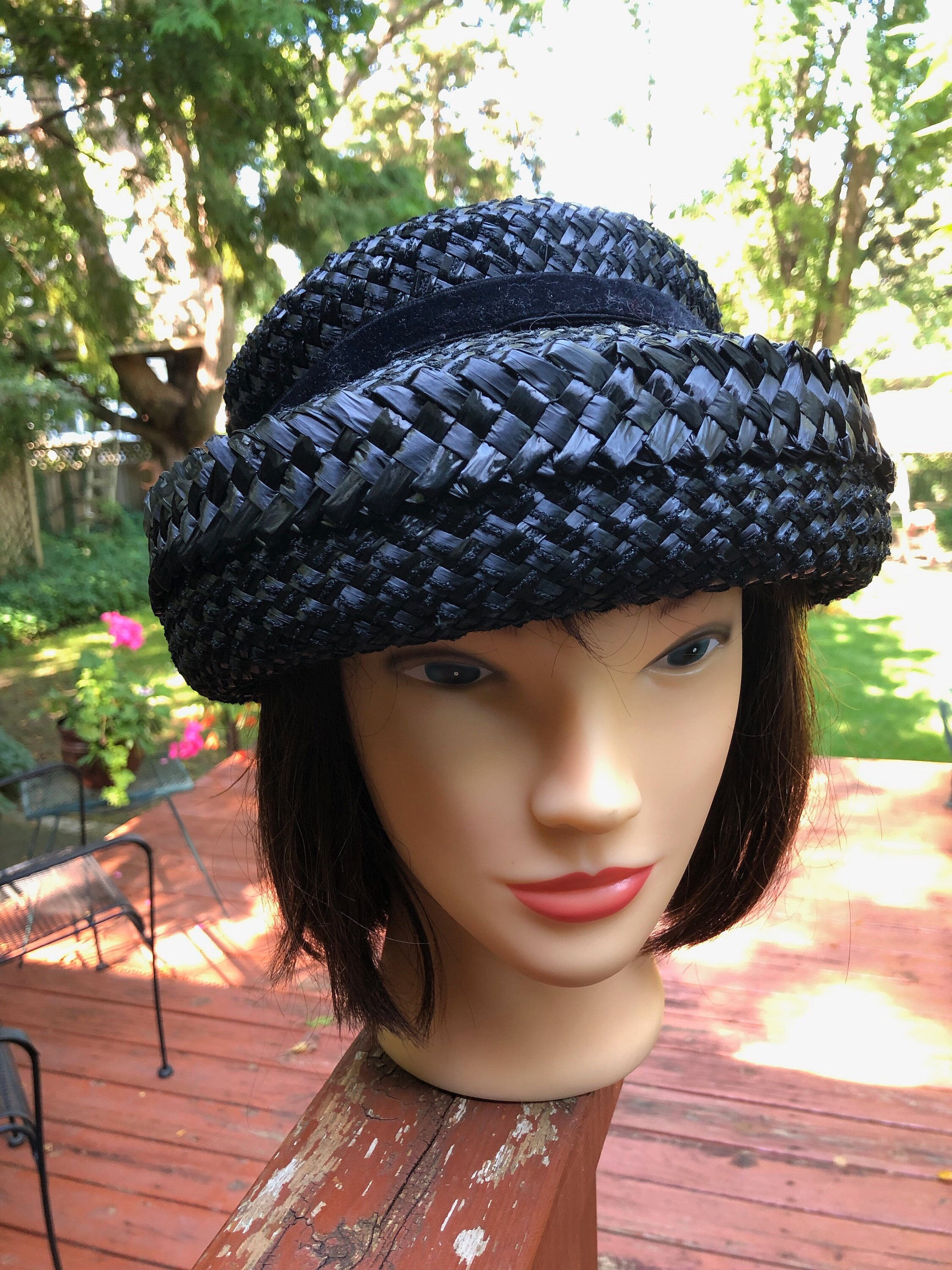 Smart Little Vintage Straw Hat Ladies Black Hat Formal Party Church Hat