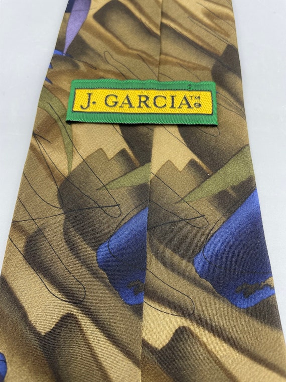 Vintage Jerry Garcia Brown Blue Green Silk Tie Pi… - image 6