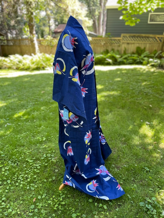 Blue 100% Cotton Japanese Kimono Robe Wide Sleeve… - image 4