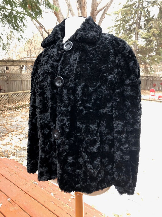 Faux Fur Coat Curly Persian Lamb Black Fake Fur Vintage Metro ...