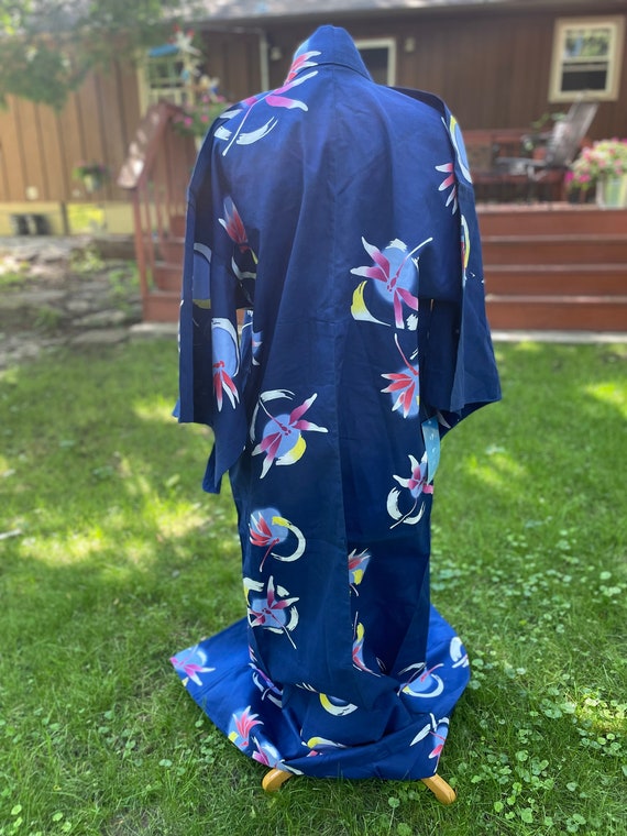 Blue 100% Cotton Japanese Kimono Robe Wide Sleeve… - image 5