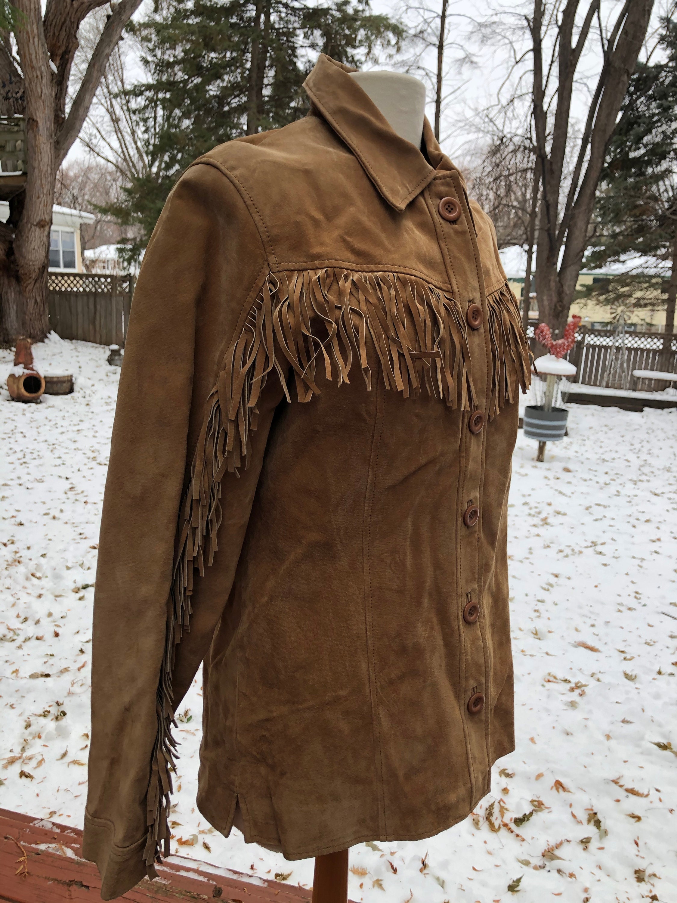 Vintage Brown Suede Fringe Cowgirl Western Leather Jacket Coat