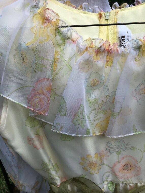 Yellow Floral Vintage Chiffon and Satin Long Slee… - image 3