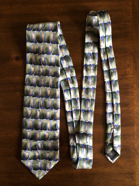 Jerry Garcia Blue Green Beige Silk Tie Extra Long… - image 3