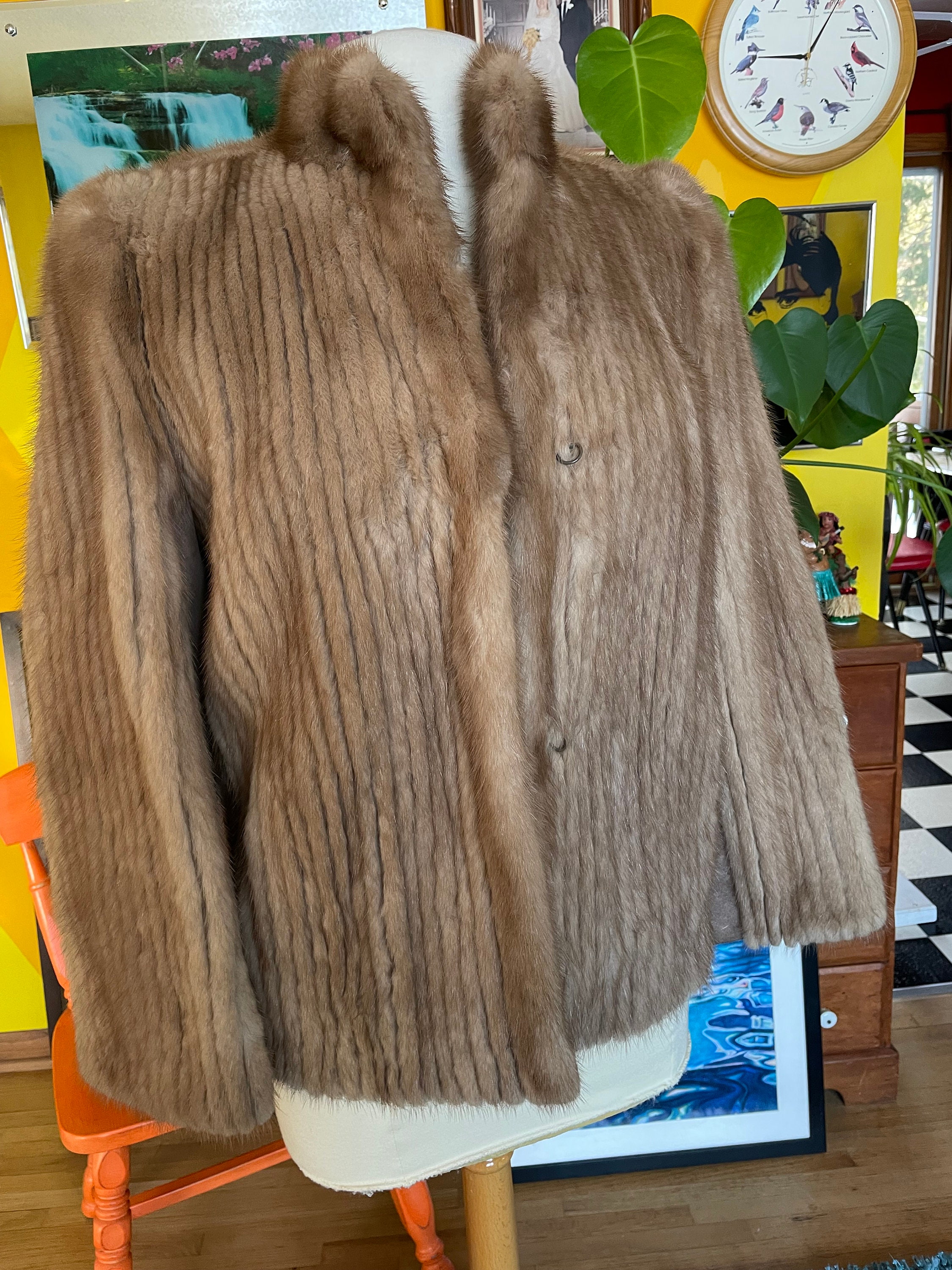 Vintage Pastel Fur Coat Real Mink Jacket Tan Suede Leather Etsy