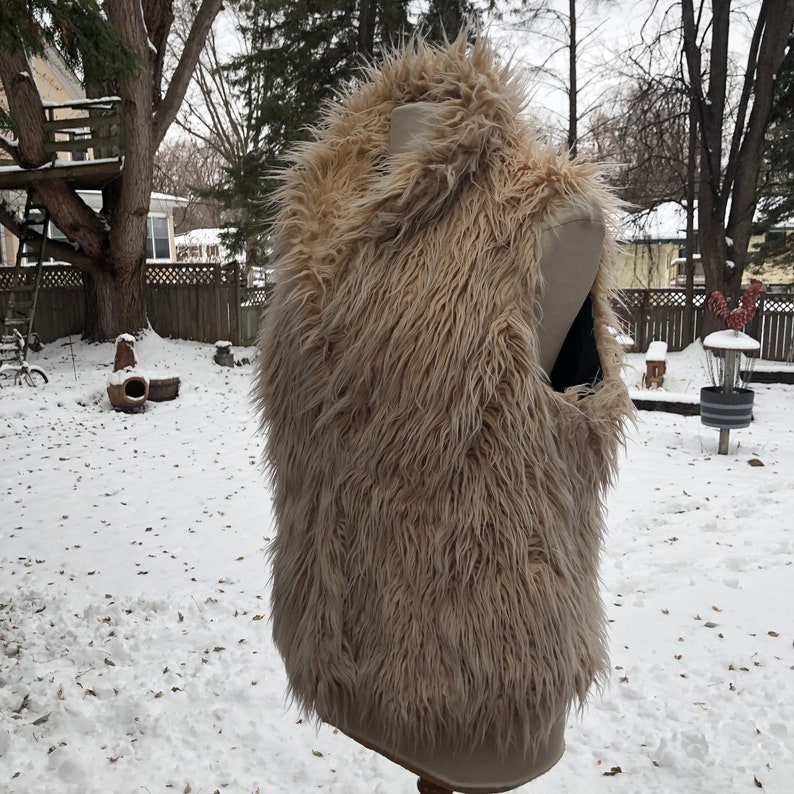 Faux Fur Vest Beige Cream White Long Fake Fur Hipster Boho Bohemian Warm Winter Vest Vintage Rocker Faux Fur Vest Game of Thrones Size XL
