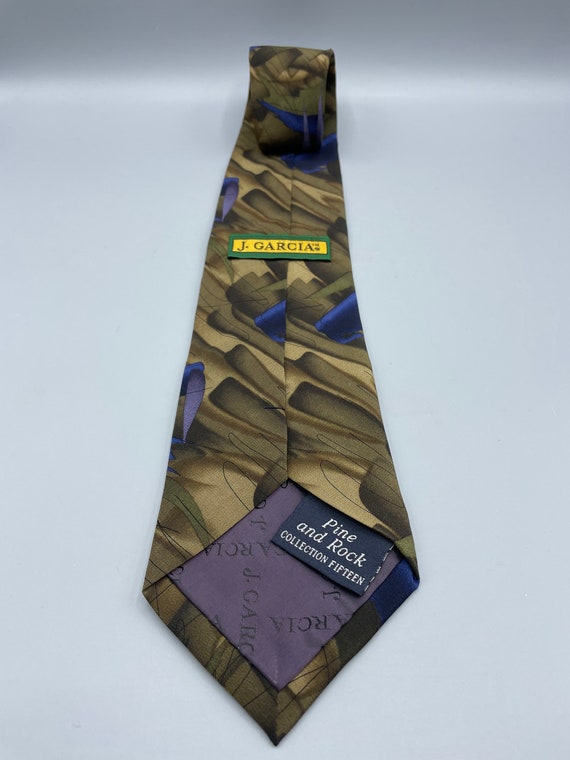 Vintage Jerry Garcia Brown Blue Green Silk Tie Pi… - image 4