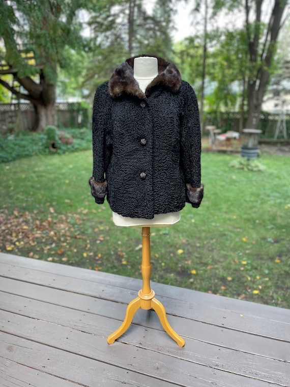 Black persian lamb coat with mink collar Clearance