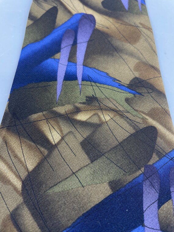 Vintage Jerry Garcia Brown Blue Green Silk Tie Pi… - image 3