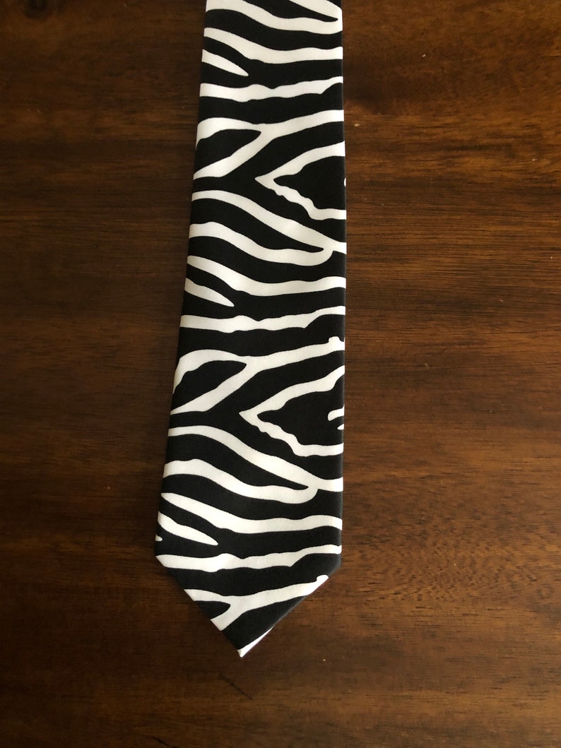 Zebra Print Tie Vintage Mens Neck Tie White Black Stripes Etsy