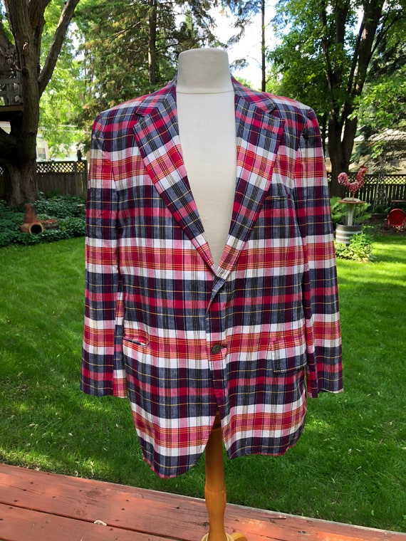 Red and Blue Scottish Plaid Vintage Cotton Mens Su