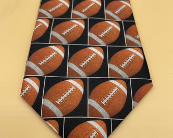 Football Tie NFL Sports Vintage Neck Tie Footballs Necktie Football Coach Gift Novelty Tie Ralph Marlin Made in USA Son of Just Balls 1996