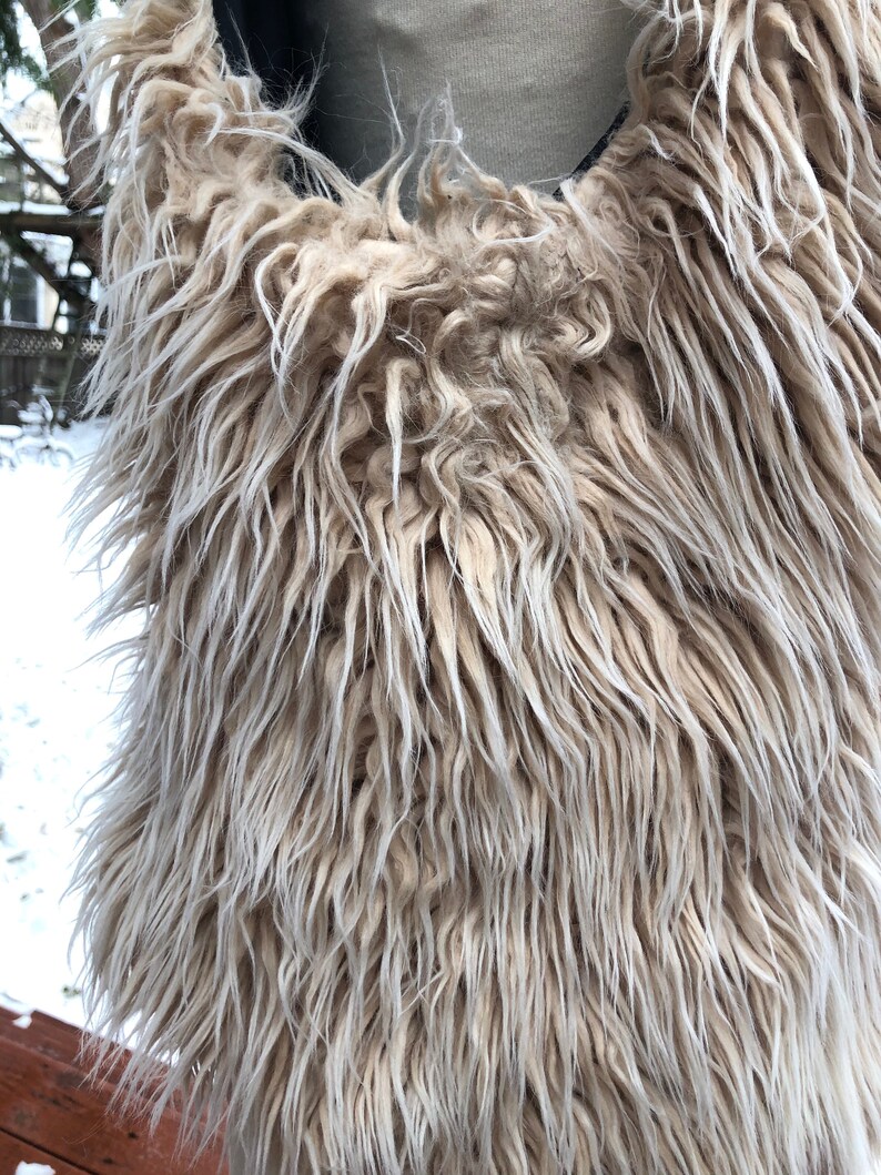 Faux Fur Vest Beige Cream White Long Fake Fur Hipster Boho Bohemian Warm Winter Vest Vintage Rocker Faux Fur Vest Game of Thrones Size XL