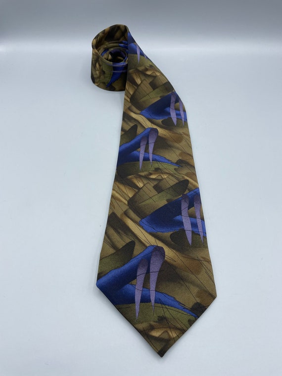 Vintage Jerry Garcia Brown Blue Green Silk Tie Pi… - image 2