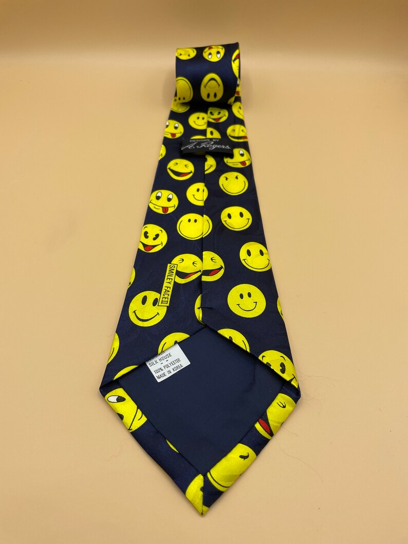 Smily Face Emoji Vintage Black Tie Yellow Smiley Face A. Rogers Necktie ...