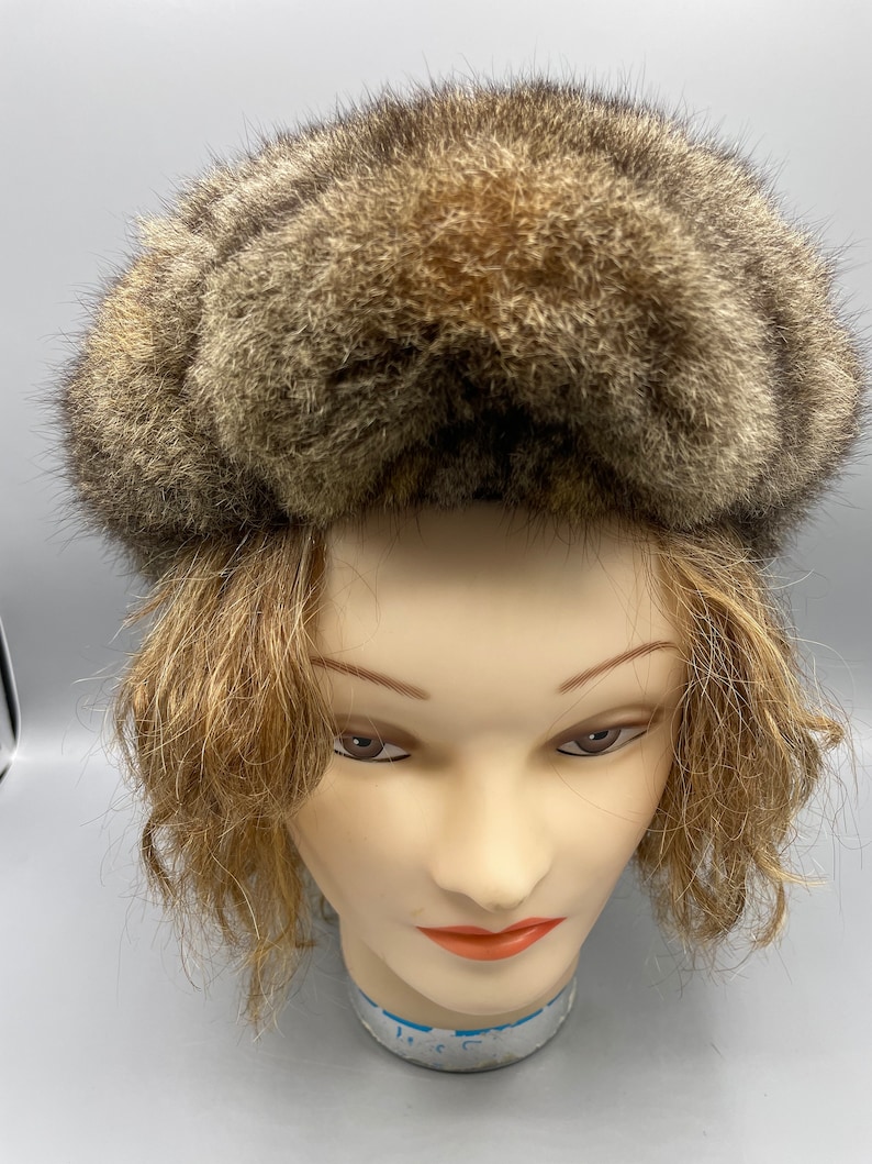 New Zealand Real Rabbit Fur Beret Hat Natural Beige Fur Tam Vintage Soft Clean Boho Bohemian