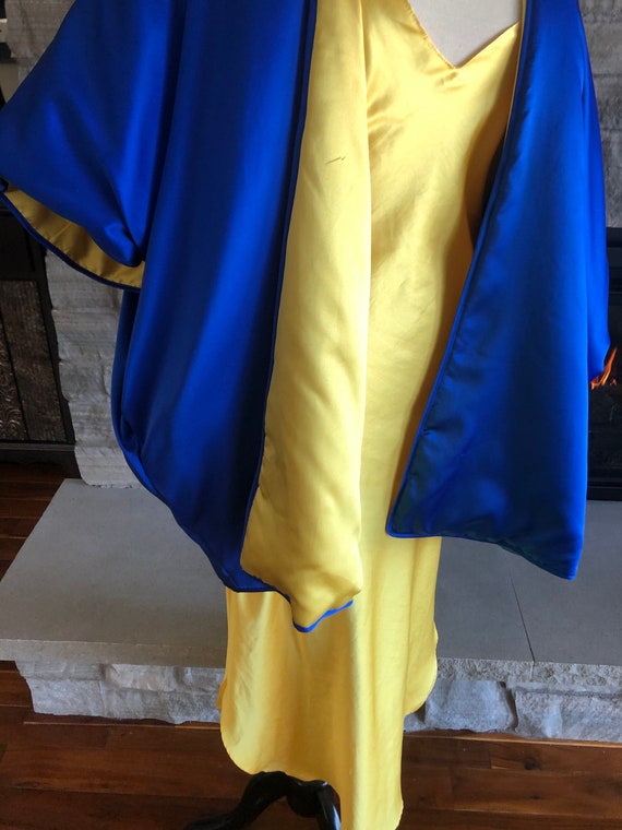 Vintage Josie by Natori Yellow and Royal Blue Slip Dress With