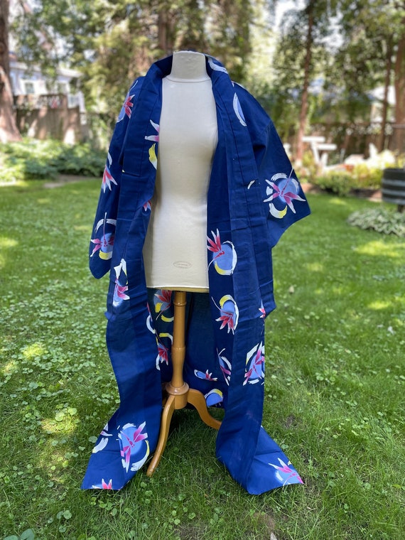 Blue 100% Cotton Japanese Kimono Robe Wide Sleeve… - image 8