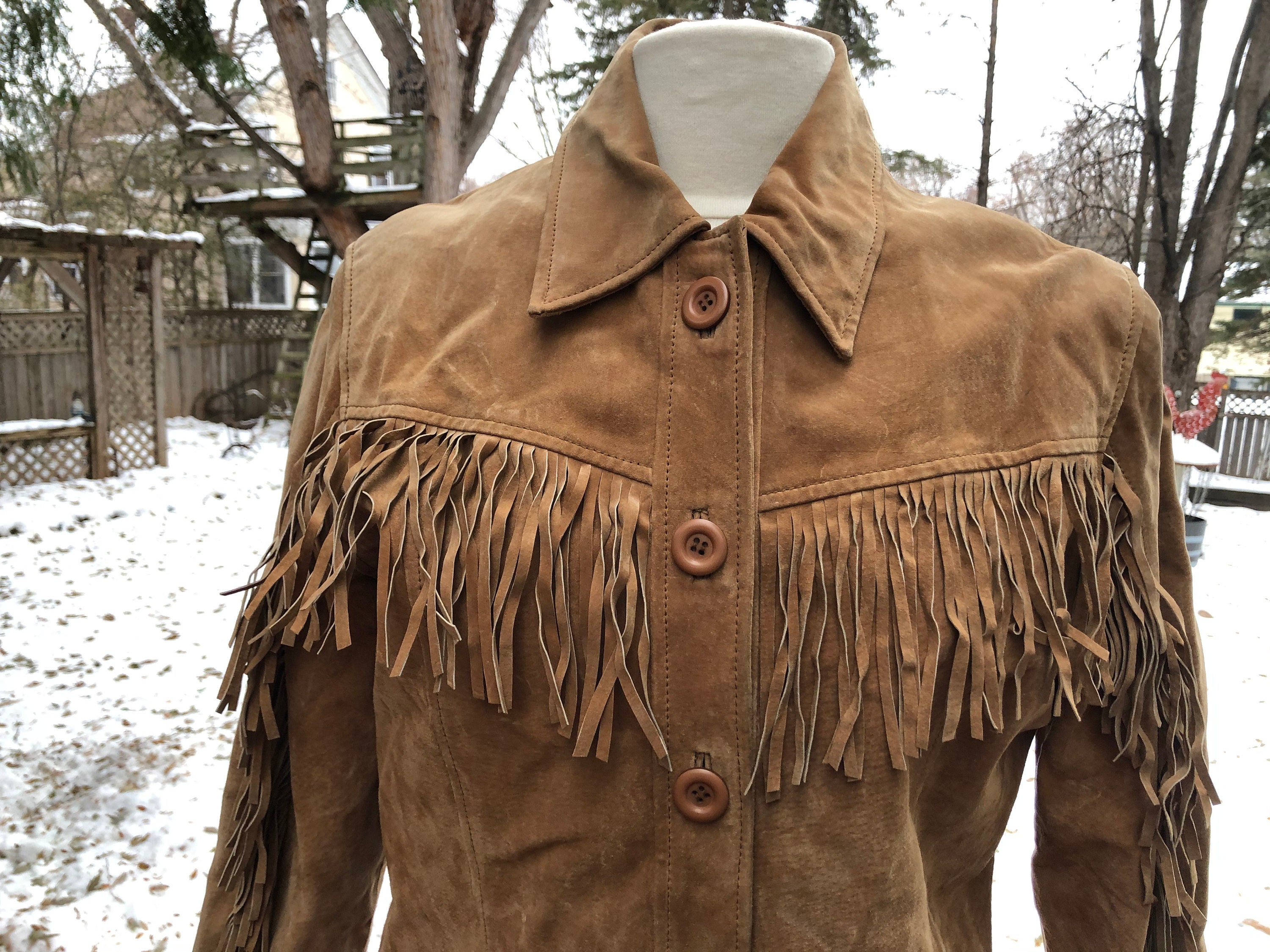 Vintage Brown Suede Fringe Cowgirl Western Leather Jacket Coat