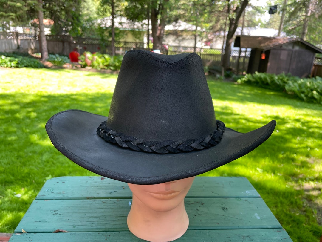 Black Leather Western Hat Vintage Rocker Hipster Cowboy - Etsy